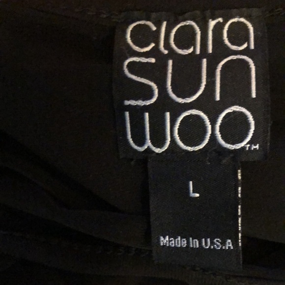 Clara Sun Woo Black Slinky Full Leg Cropped Jumper L Cap Sleeve V Neck Dressy - Picture 6 of 7